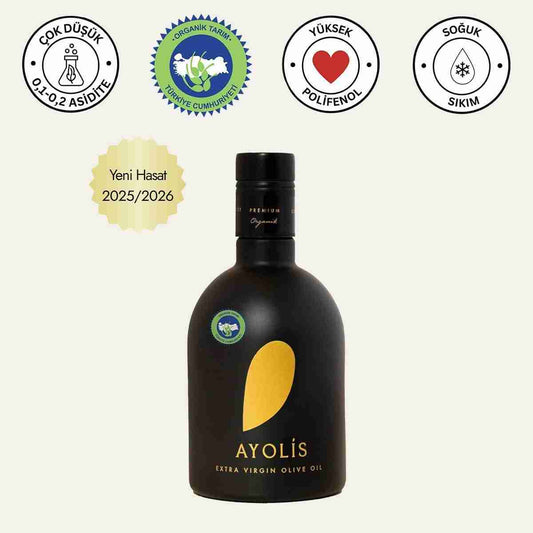 Ayolis organik premium soğuk sıkım zeytinyağı 500ml şişe, doğal ve ödüllü