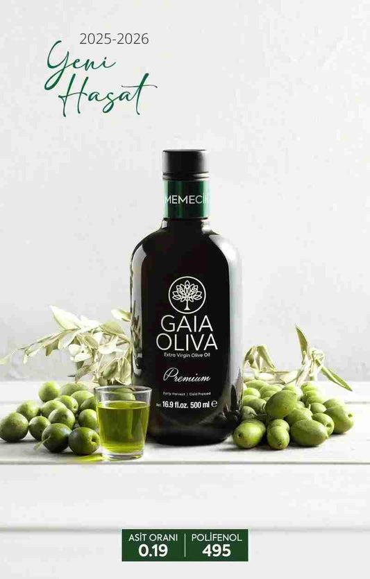 Gaia Oliva Memecik Zeytinyağı 500ml şişe, erken hasat, natürel sızma, premium kalite, zeytinyağı